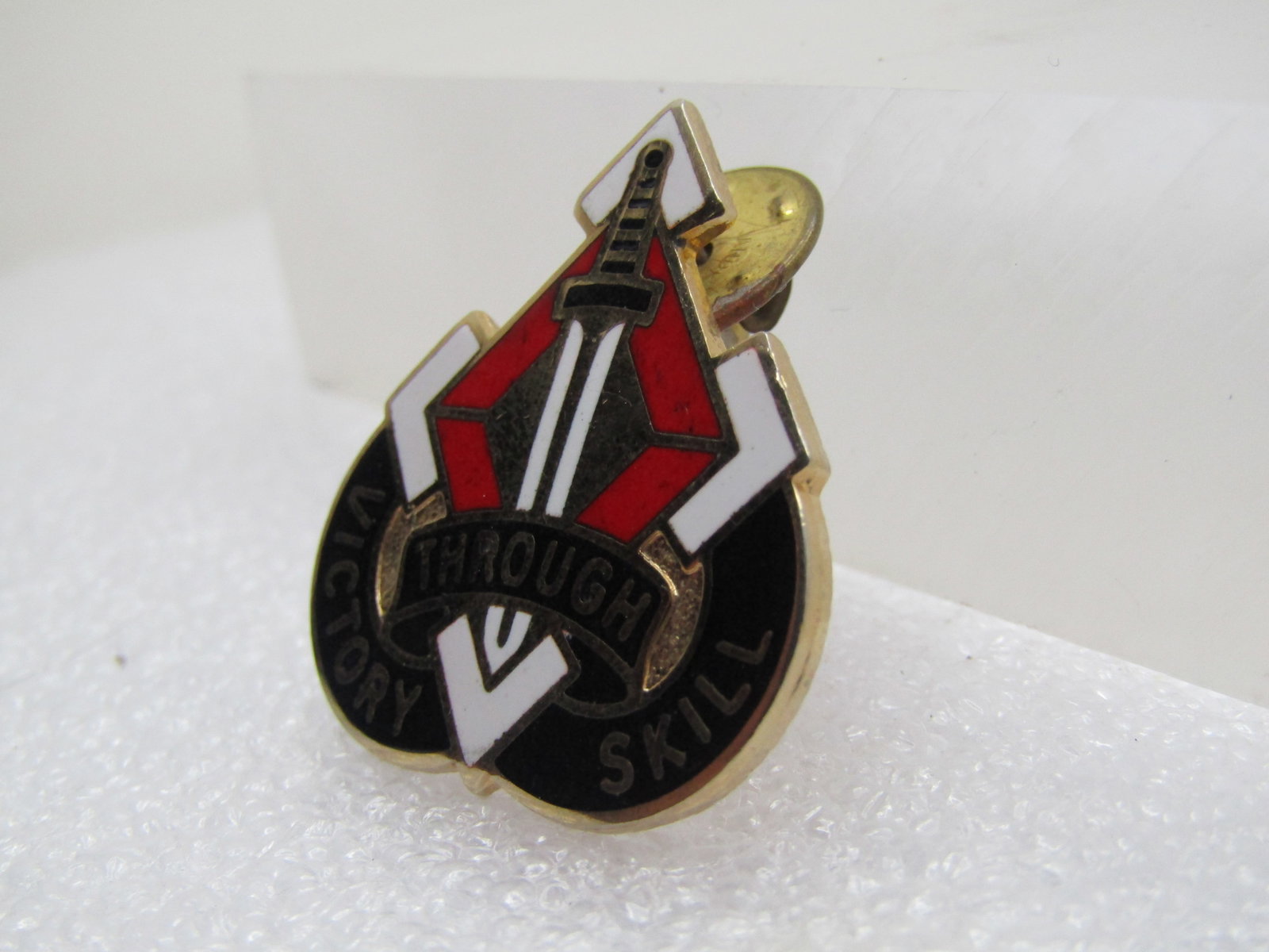 Vintage Enamemled Victory through Skill Army Tack Pin. Unit Crest. 1960's or After. - 3