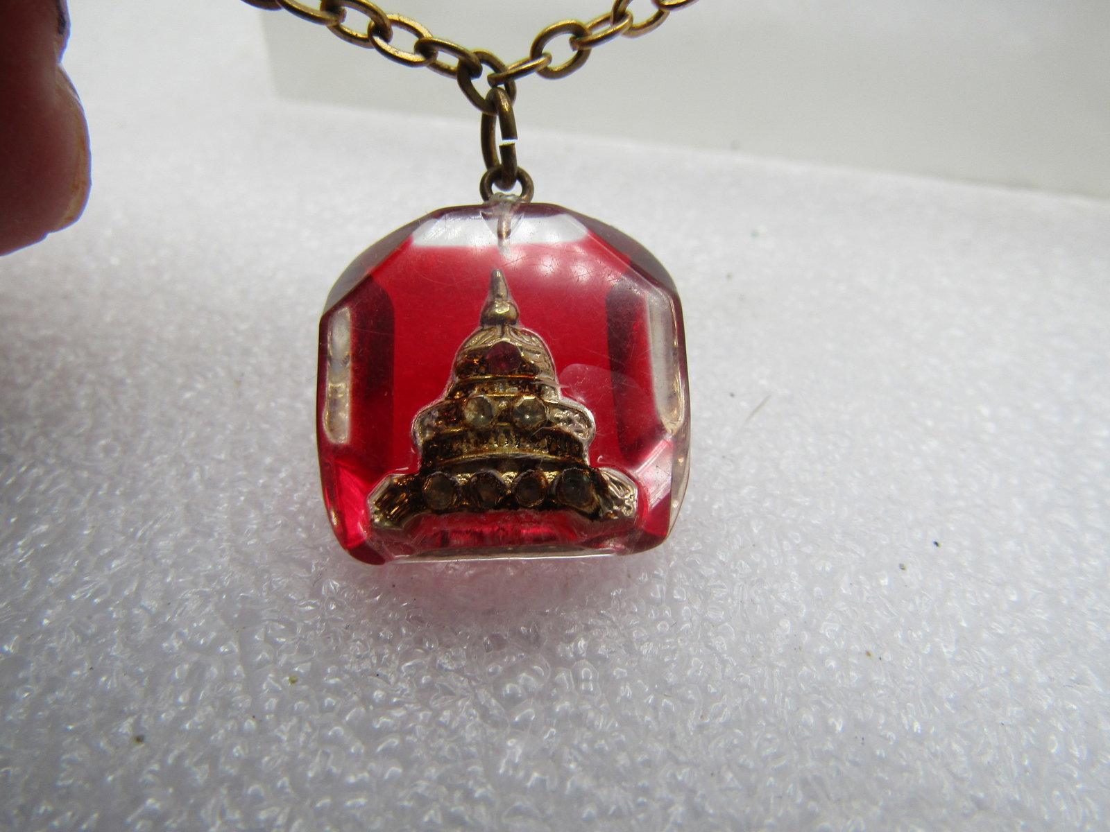 Vintage Red/Clear Lucite Capital Building Tie Bar & Chain, 1950's-1960's - 5