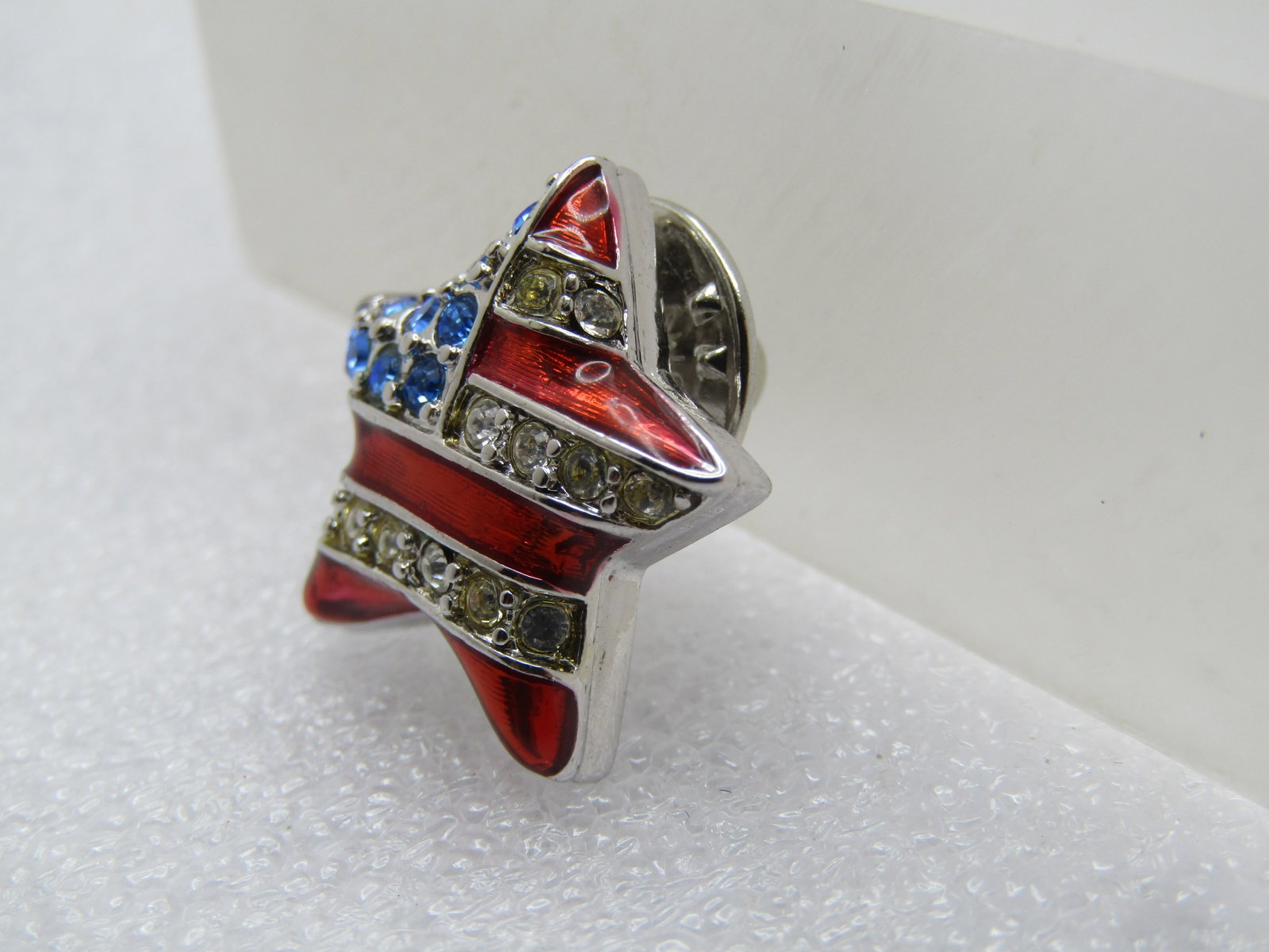 Enameled USA Flag Rhinestone Car Tack Pin, Signed Christopher Radko, 1980's - 2