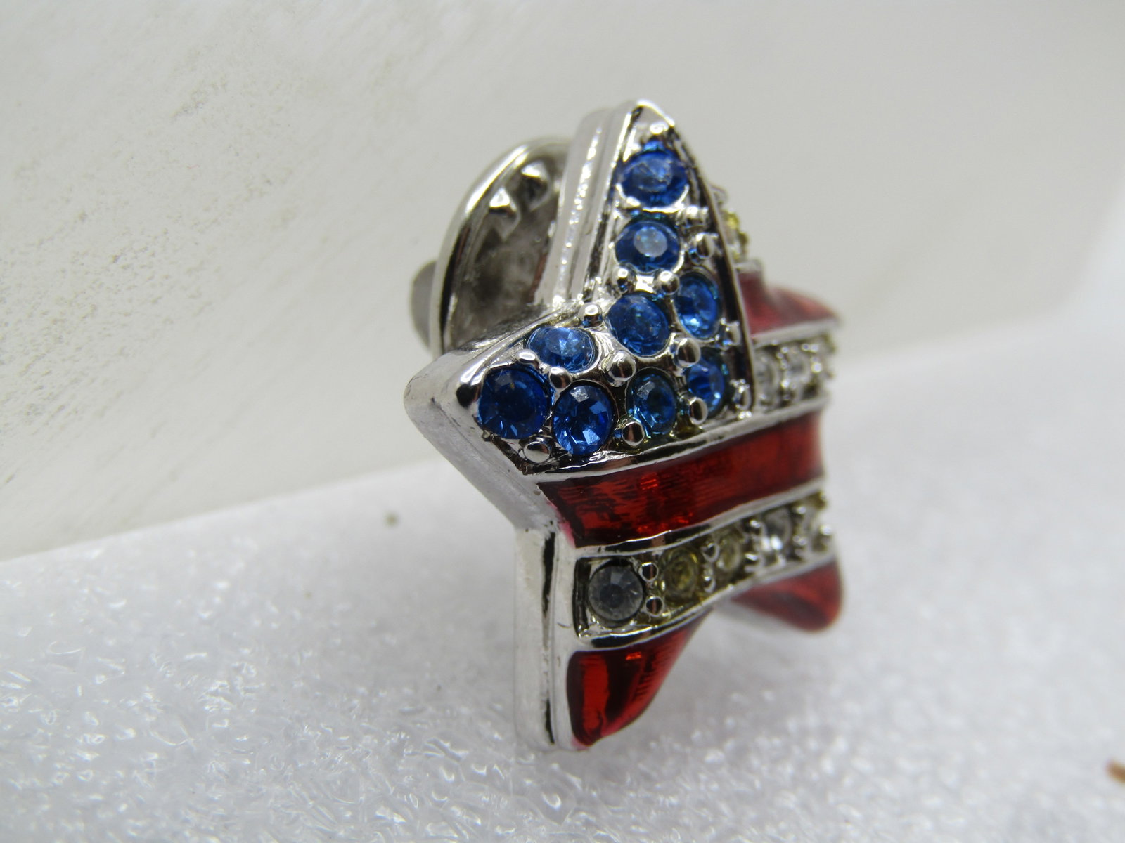 Enameled USA Flag Rhinestone Car Tack Pin, Signed Christopher Radko, 1980's - 3