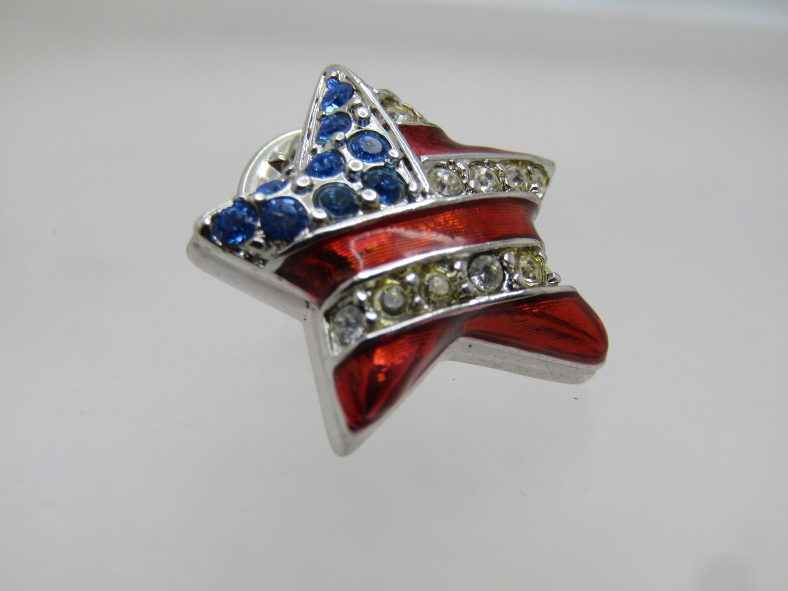Enameled USA Flag Rhinestone Car Tack Pin, Signed Christopher Radko, 1980's - 7