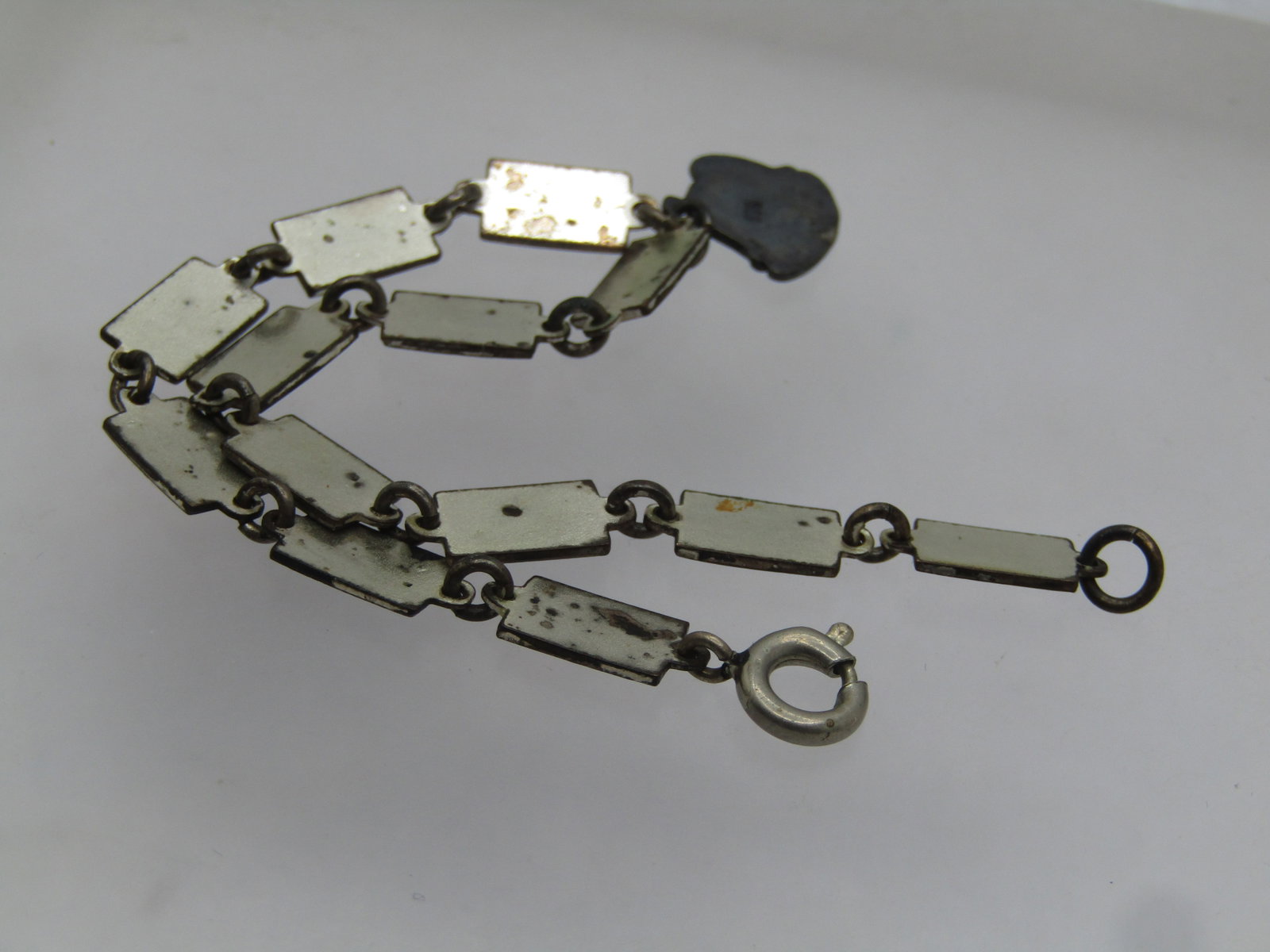 Vintage .835 German Enameled Flag Bracelet, 1950's, 7.25" - 4