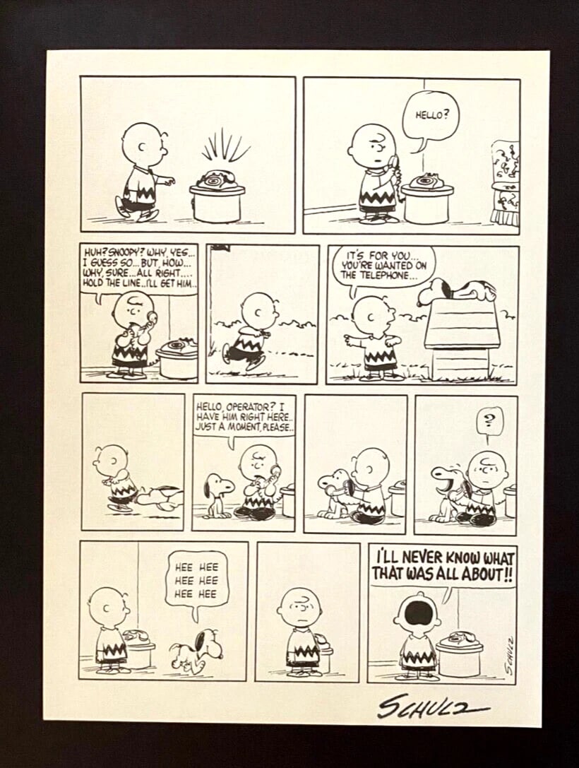 Charles Schulz 1968 Signed Peanuts Snoopy Cartoon Framed Silver Art - 2