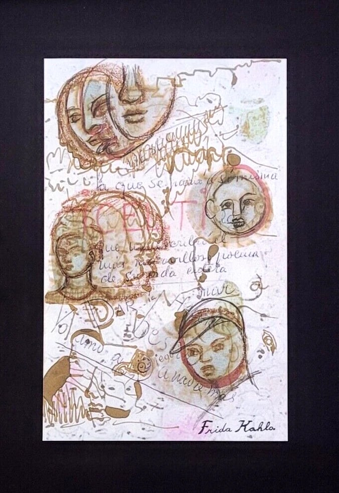 FRIDA KAHLO | Print from Mexico "DRAWING FROM HER DAIRY" + Signed Frida K Framed - 2