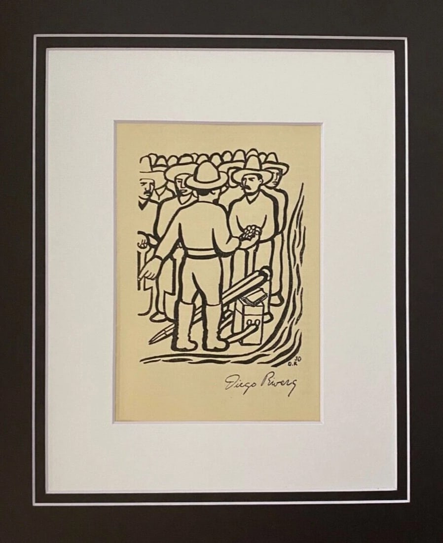 DIEGO RIVERA ORIGINAL 1931 + SIGNED VINTAGE PRINT + DOUBLE MATTED NEW FRAME $ - 2