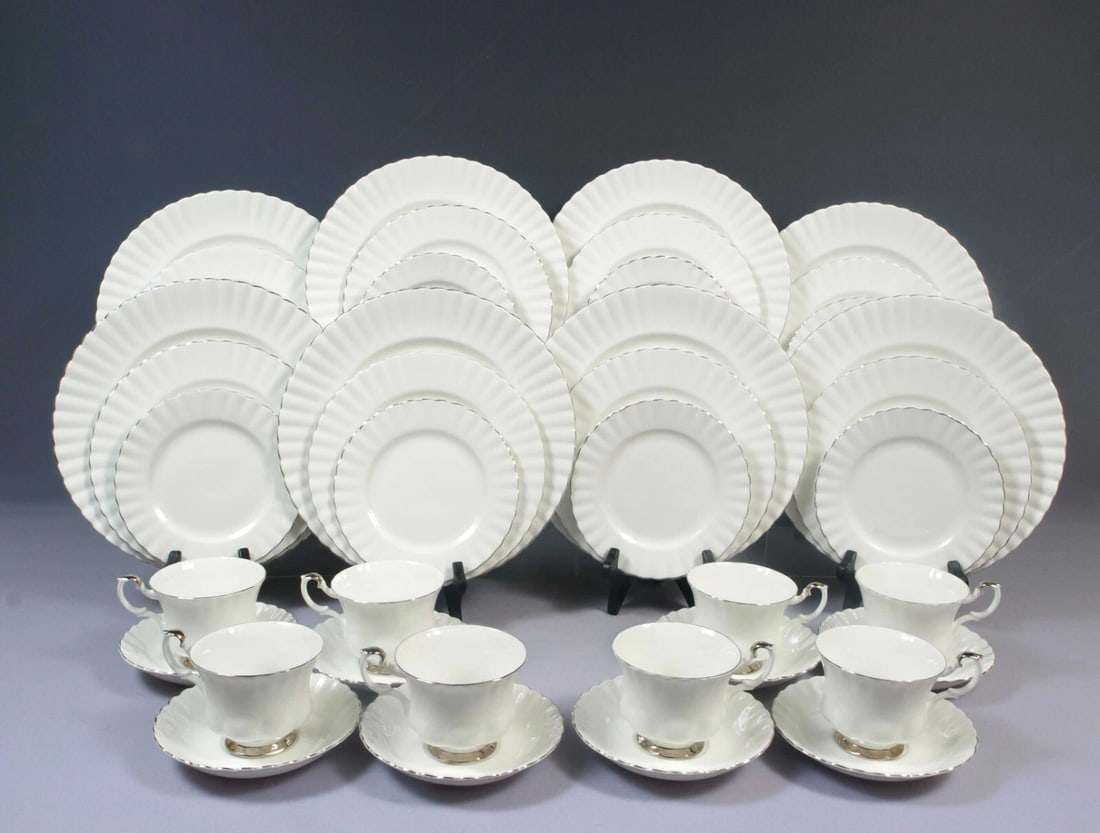 Royal Albert CHANTILLY Salad Bread Plates Tea Cups England Silver DINNER Set (1 of 9)