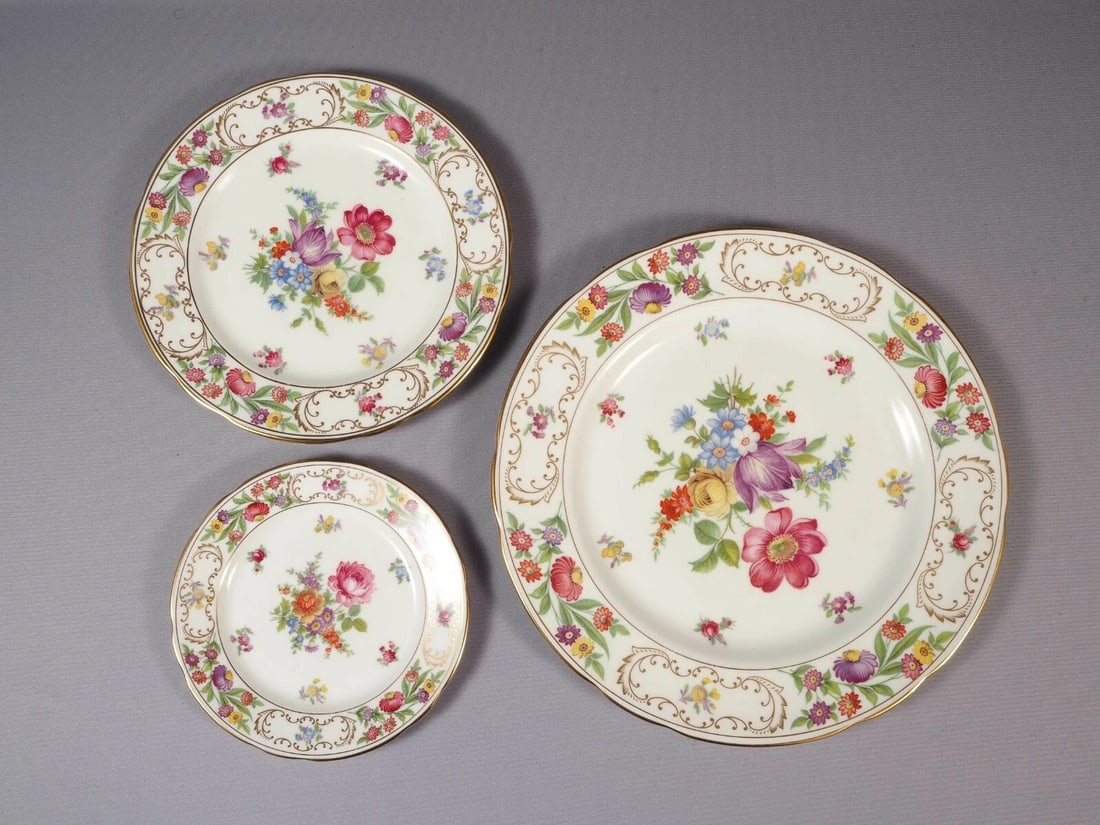 HAMMERSLEY DRESDEN SPRAYS Trio Set Dinner Salad Bread Plate Gold RARE England (1 of 6)