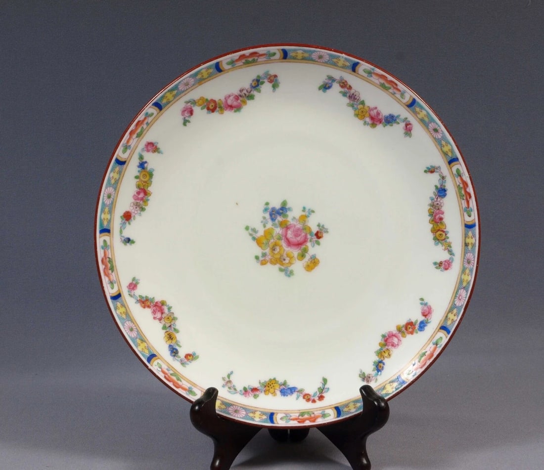 MINTON ROSE ANTIQUE Flat Cabinet Cake Plate England Older A4807: This is a gorgeous Flat Cabinet/Cake Plate, from the older version of famous Minton rose pattern. It was made by Minton in England. This is very rare piece and very hard to find. The plate is properly