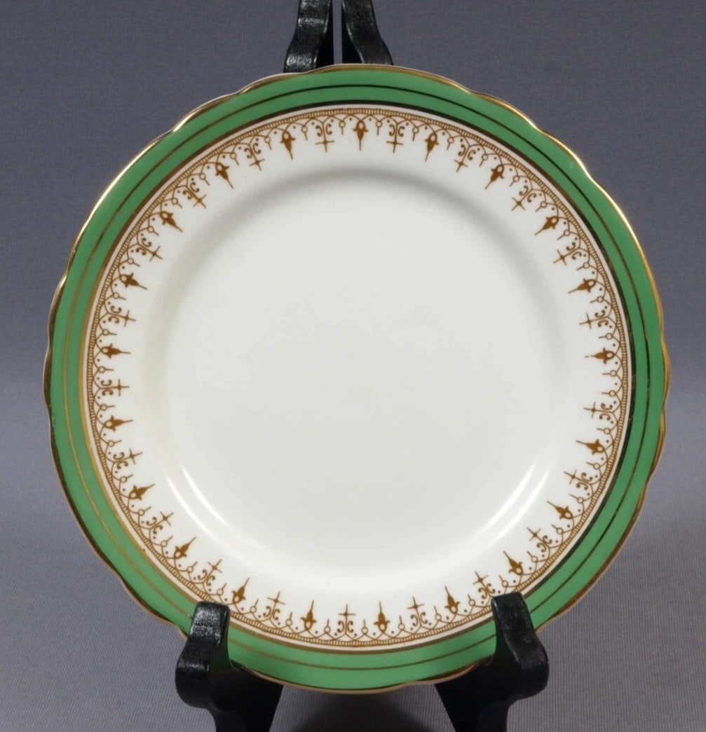Aynsley DURHAM Green Gold Bread Butter Dessert Side Plate England Scalloped (1 of 4)