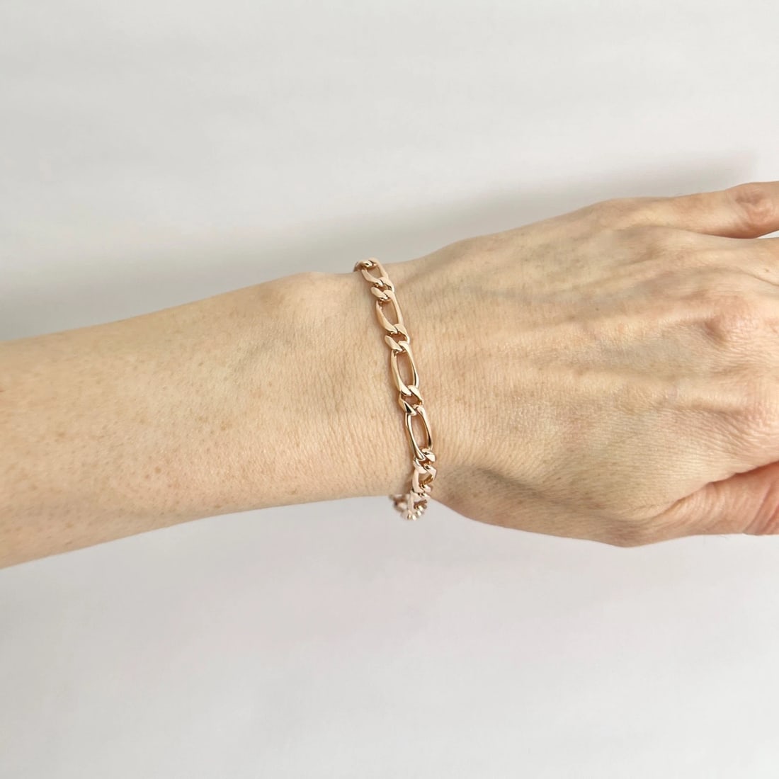 Figaro Chain Bracelet 14K Pink Rose Gold, 7 Inches, 5 mm, 8.91 Grams - 3