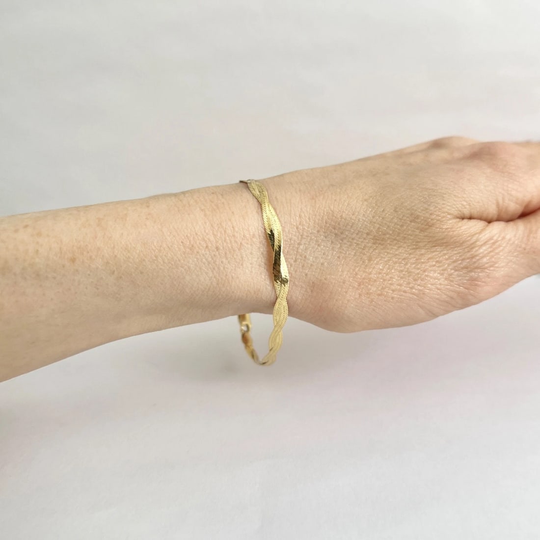 Italian Twisted Braided Herringbone Bracelet 14K Yellow Gold, 2.25 Grams - 5
