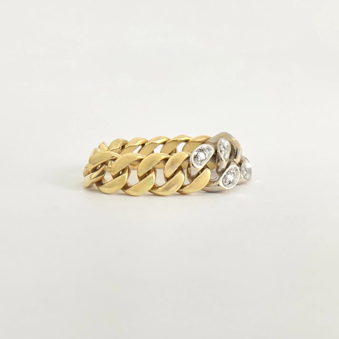 Diamond Cuban Curb Chain Link Statement Ring 18K Yellow Gold, 7.93 Grams - 5