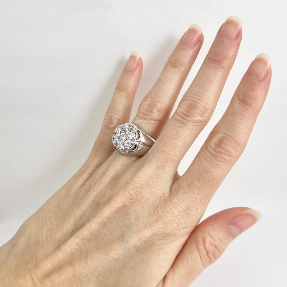 Estate Diamond Cluster Cocktail Statement Ring 14K White Gold .90 CTW, 10.01 Gr - 3