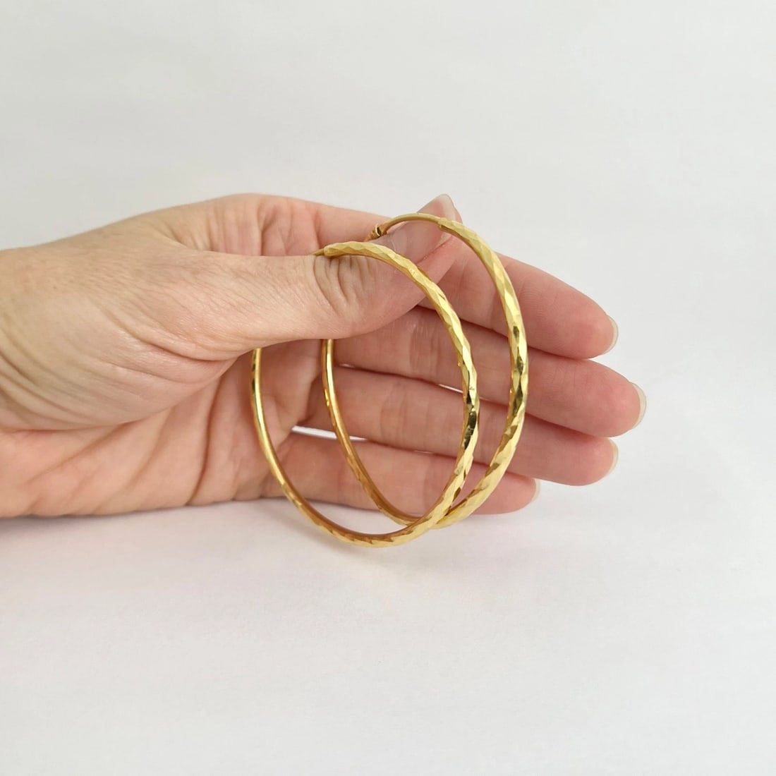 Large Thin Hoop Earrings 22K Yellow Gold, 10.73 Grams - 3