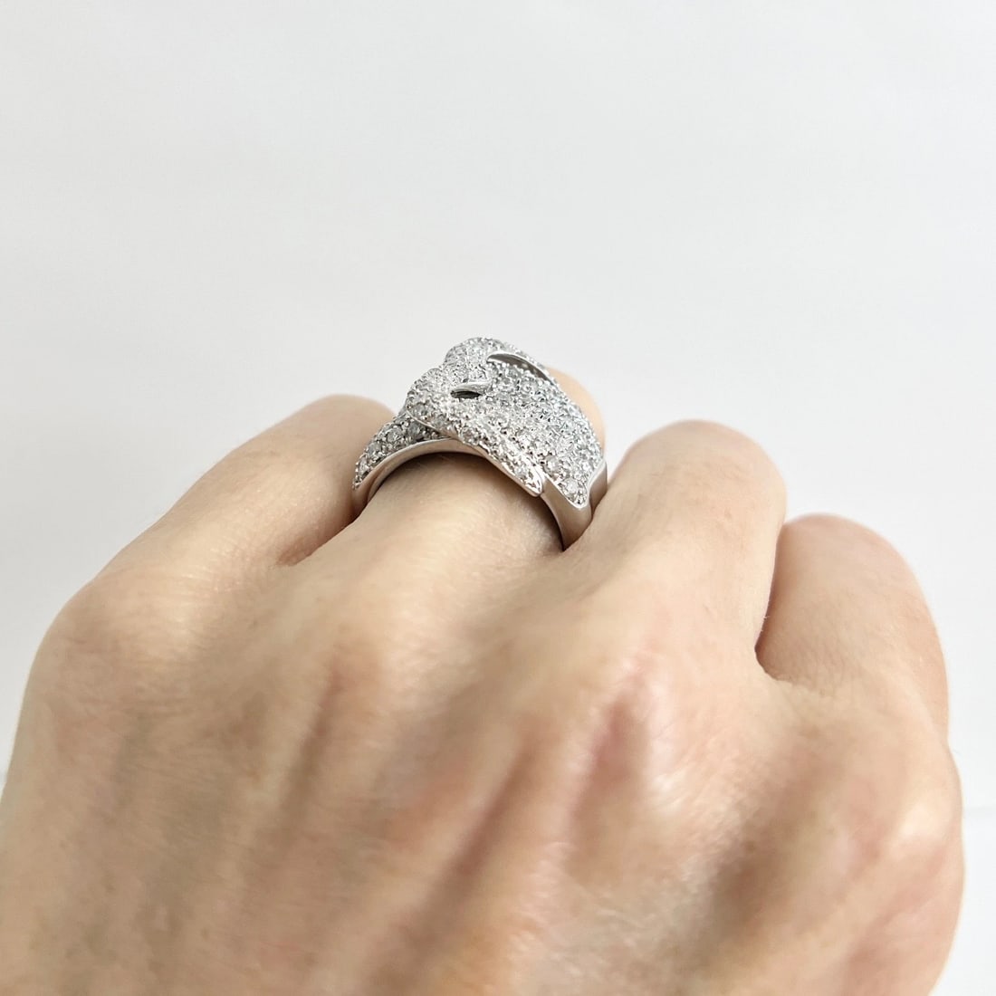Estate Pave Diamond Buckle Cocktail Ring 14K White Gold, 1.50 CTW, 12.63 Grams - 4