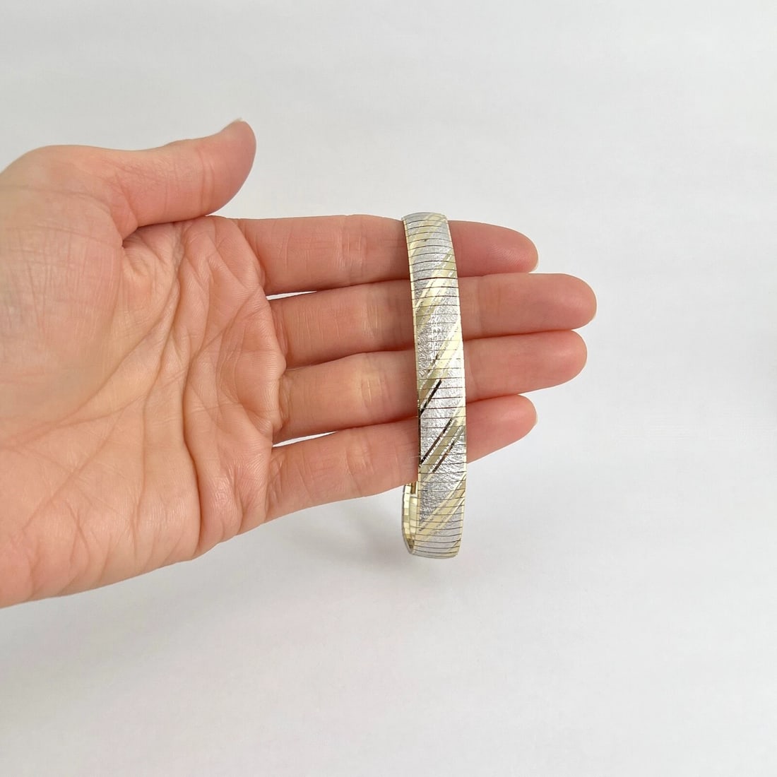 Estate Italian Two-Tone Omega Bracelet 14K Yellow White Gold, 14.53 Grams - 2