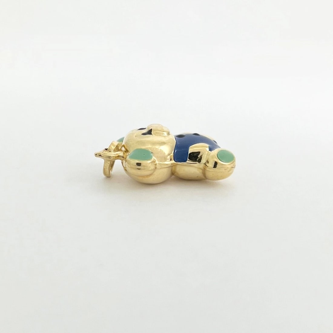 Italian Blue Green Enamel Teddy Bear Charm Pendant 14K Yellow Gold, 2.55 Grams - 6