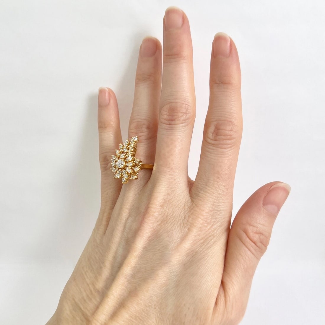 Diamond Cluster Cocktail Statement Ring 14K Yellow Gold .61 CTW, 6.07 Grams - 3