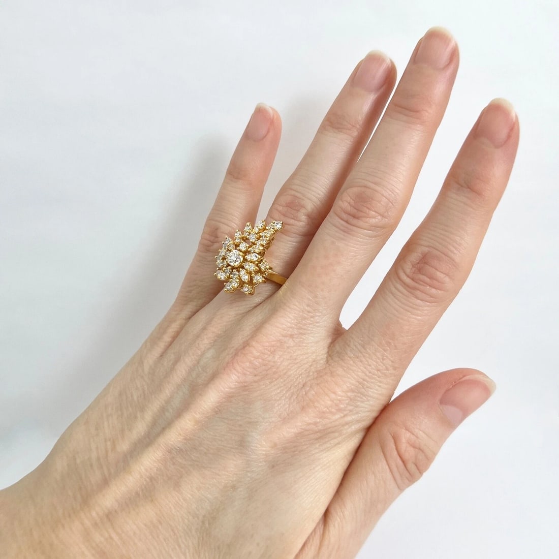 Diamond Cluster Cocktail Statement Ring 14K Yellow Gold .61 CTW, 6.07 Grams - 4