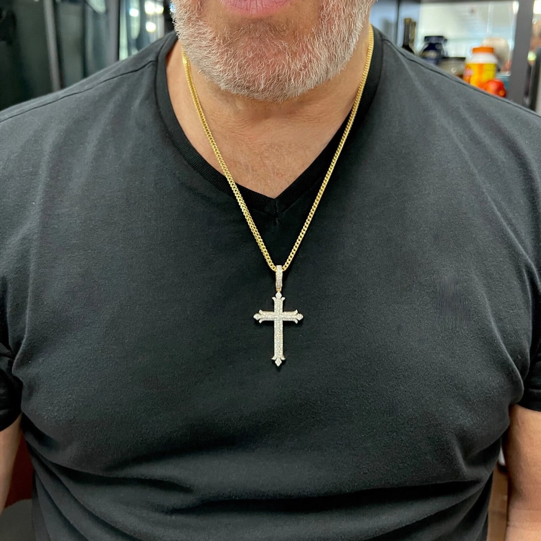 Men's Large Pave Diamond Cross Necklace Pendant 10K Yellow Gold, 6.95 Grams - 5