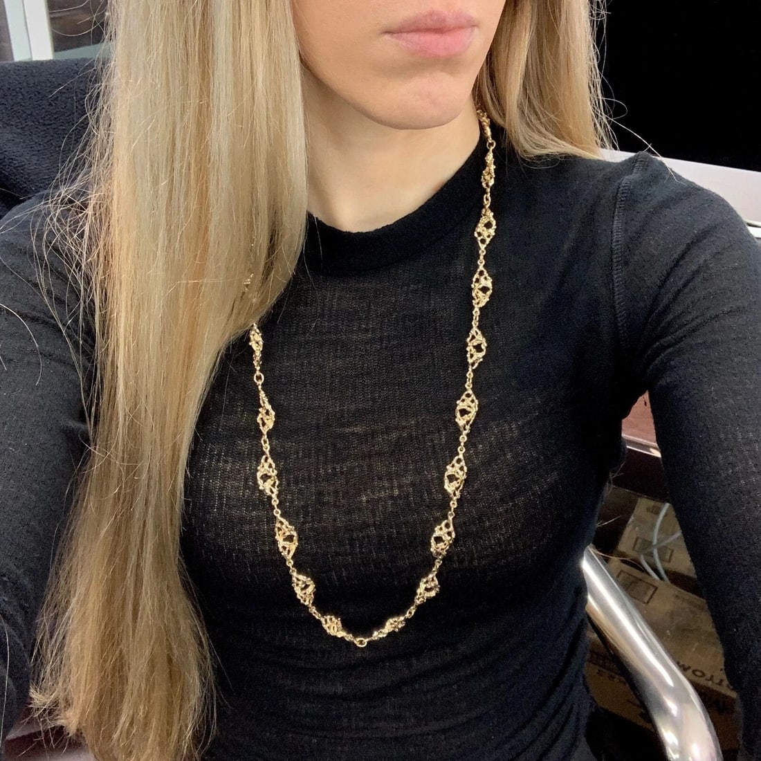 Long Filigree Chain Necklace 14K Yellow Gold, 30 Inches, 10.7 mm, 67.87 Grams - 4