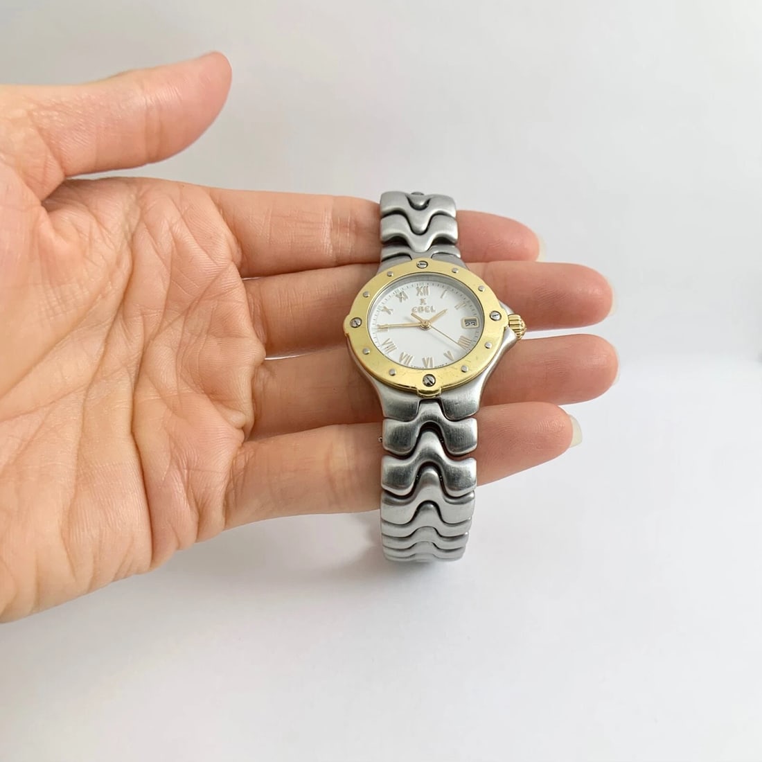 Ebel Sportwave Two-Tone Stainless Steel 18K Yellow Gold Watch, White Dial, 27 mm - 3