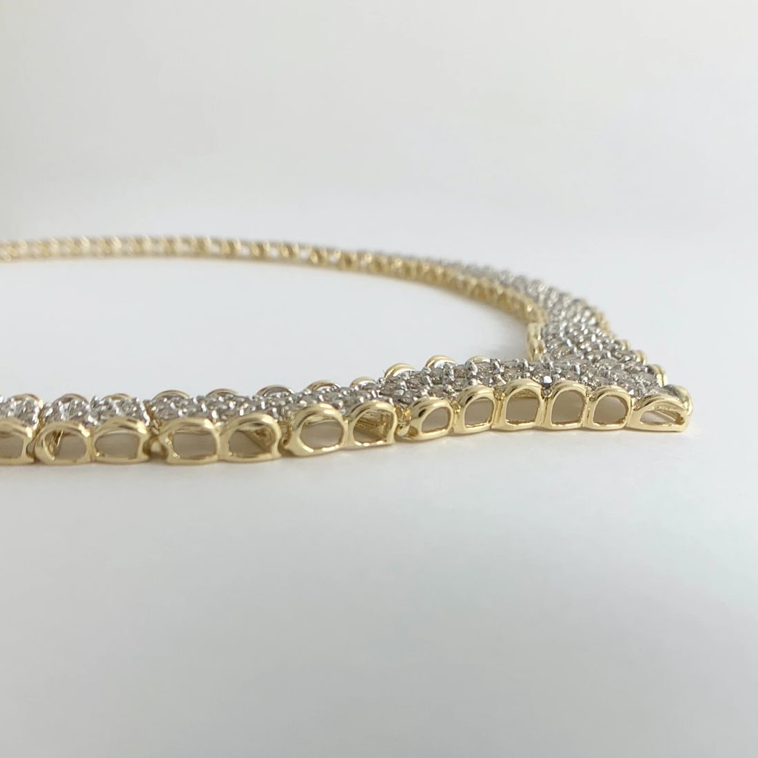 Pave Diamond Two-Tone Chevron Necklace 14K Yellow White Gold 4.10 CTW 37.71 Gram - 6