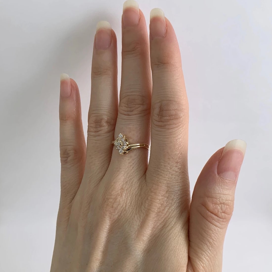 Diamond Marquise Cluster Statement Ring 14K Yellow Gold, .18 CTW, 1.97 Grams - 3