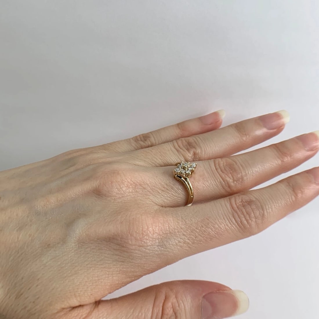 Diamond Marquise Cluster Statement Ring 14K Yellow Gold, .18 CTW, 1.97 Grams - 4