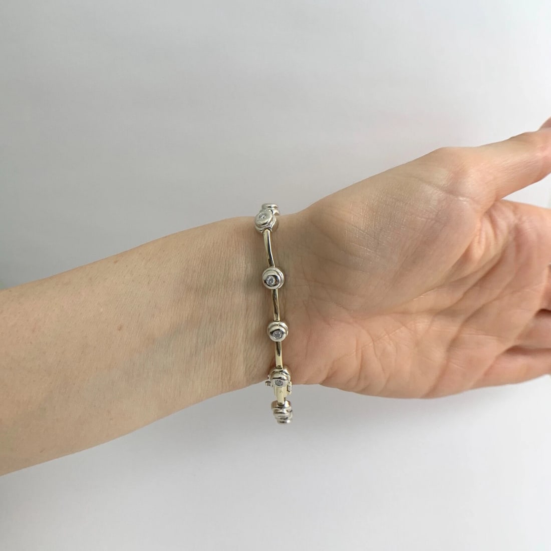 Diamond Two-Tone Bezel Tennis Bracelet 14K Yellow White Gold .48 CTW, 14.27 Gram - 4