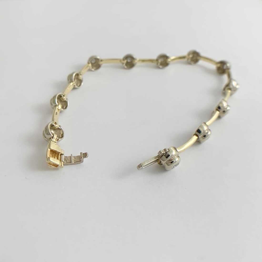 Diamond Two-Tone Bezel Tennis Bracelet 14K Yellow White Gold .48 CTW, 14.27 Gram - 9