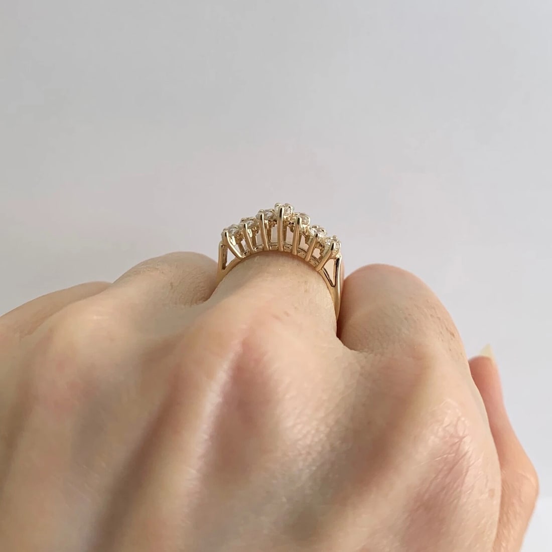 2-Row Round CZ Cubic Zirconia Wedding Band Ring 14K Yellow Gold, 2.95 Grams - 5