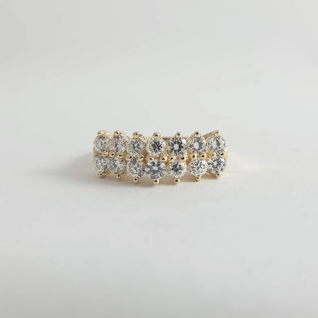 2-Row Round CZ Cubic Zirconia Wedding Band Ring 14K Yellow Gold, 2.95 Grams - 6