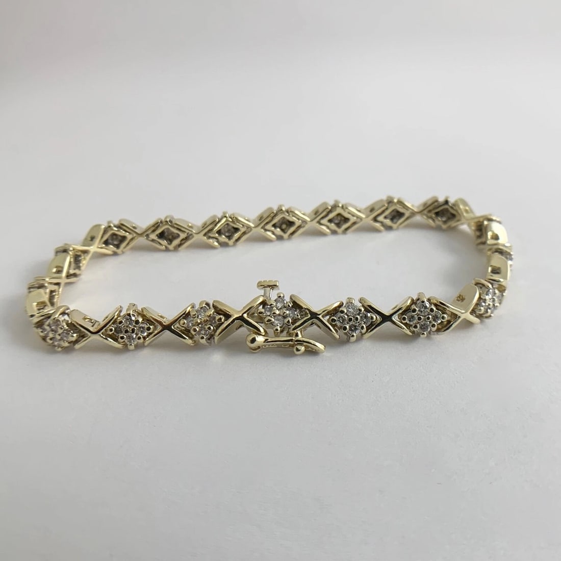 Estate Diamond Cluster X-Link Tennis Bracelet 14K Yellow Gold 1.08 CTW 17.89 Gr - 8
