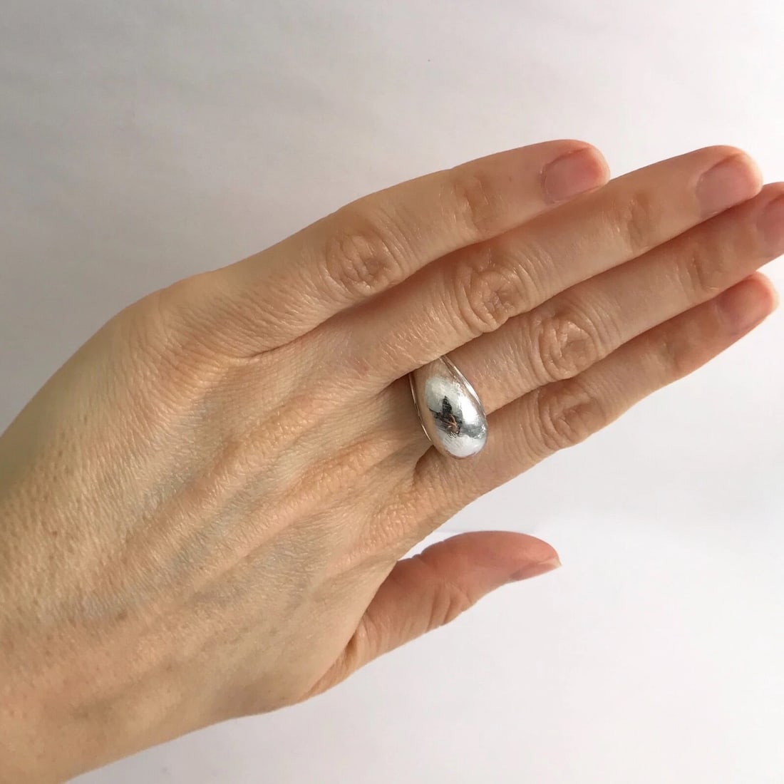Textured Etched Dome Cocktail Statement Ring 14K White Gold, 7.97 Grams - 4