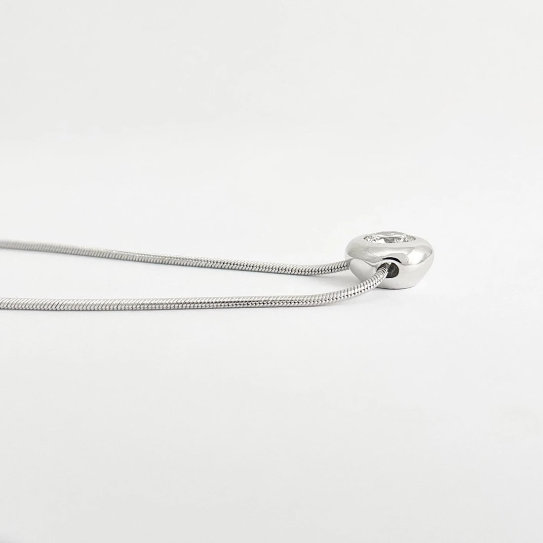 Round Solitaire Diamond Thick Bezel Pendant Necklace 14K White Gold, .80 CT - 5