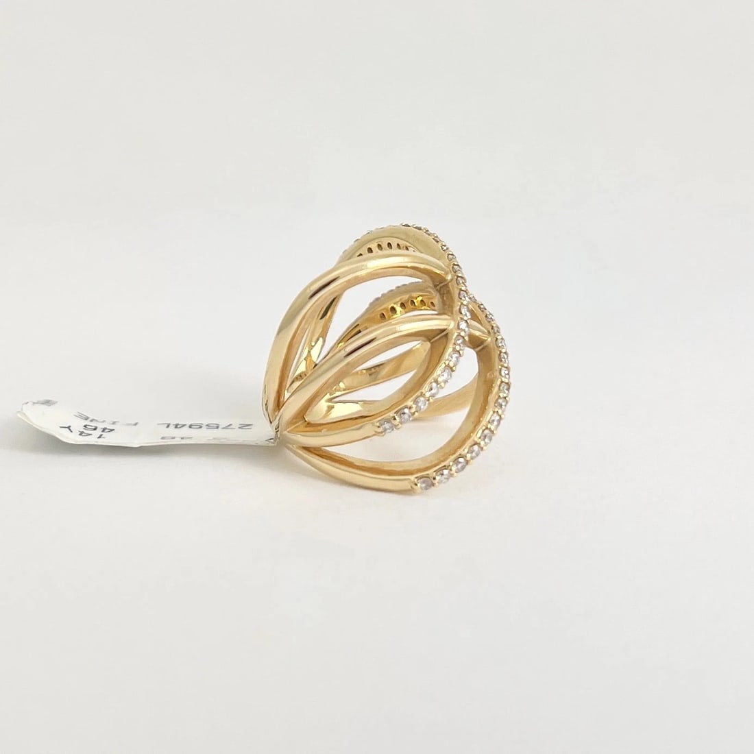 Wide Diamond Multi Crisscross Crossover Statement Ring 14K Yellow Gold, Size 7 - 5