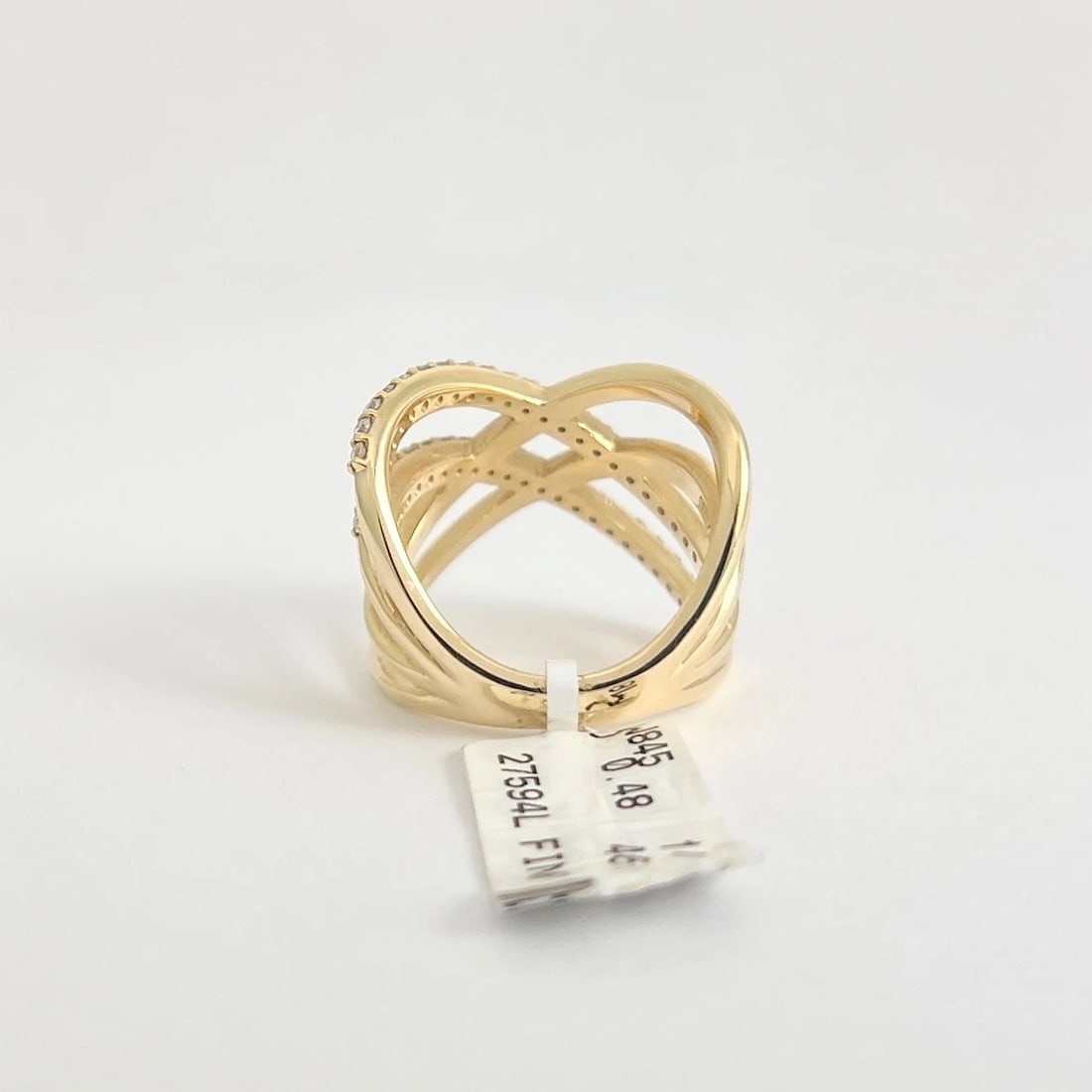 Wide Diamond Multi Crisscross Crossover Statement Ring 14K Yellow Gold, Size 7 - 6
