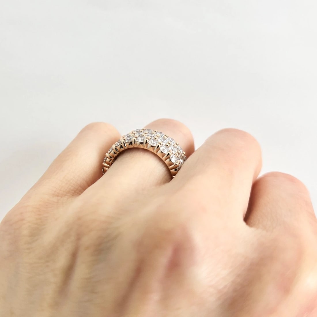 Wide 3-Row Pave Diamond Band Statement Ring 14K Pink Rose Gold, 3.57 CTW - 4