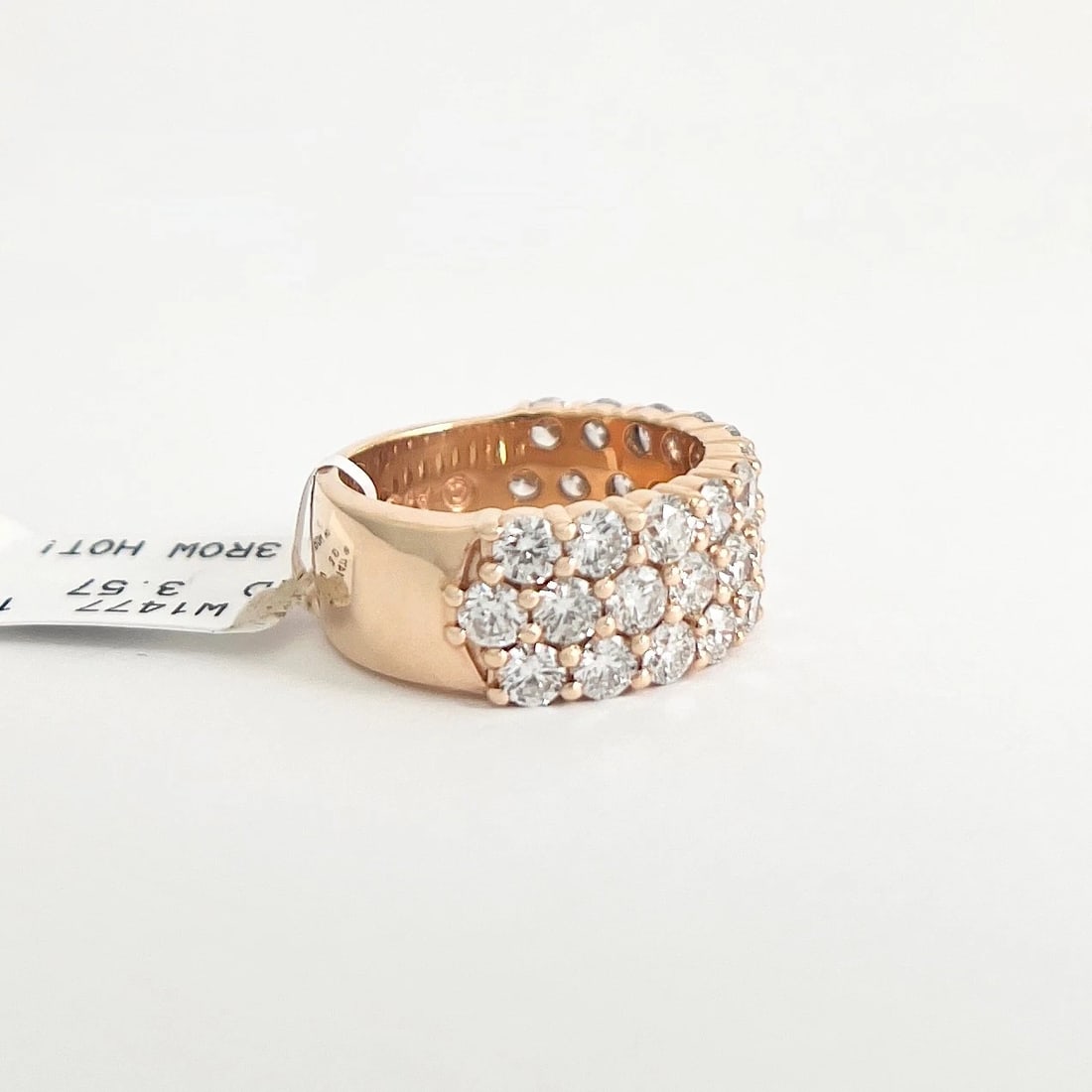 Wide 3-Row Pave Diamond Band Statement Ring 14K Pink Rose Gold, 3.57 CTW - 5