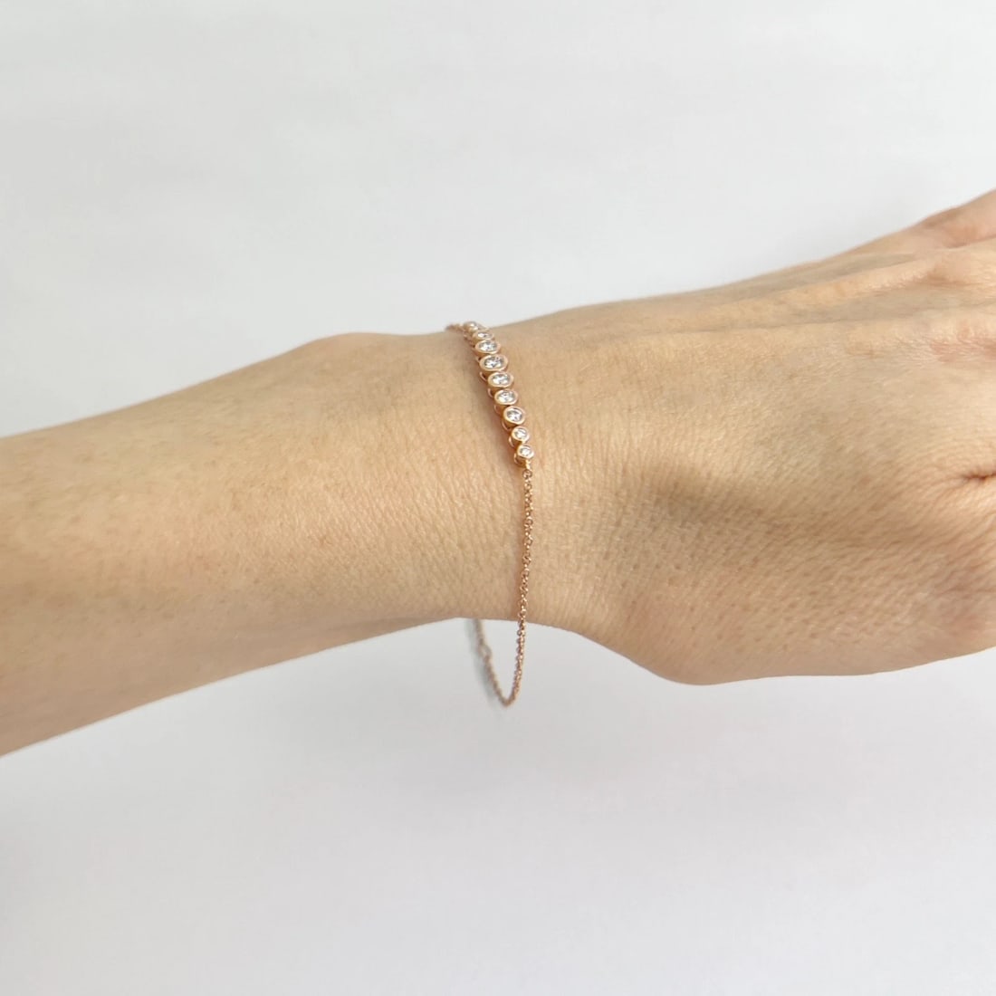 Round Graduated Diamond Bezel Pendant Chain Bracelet 14K Pink Rose Gold, .32 CTW - 4