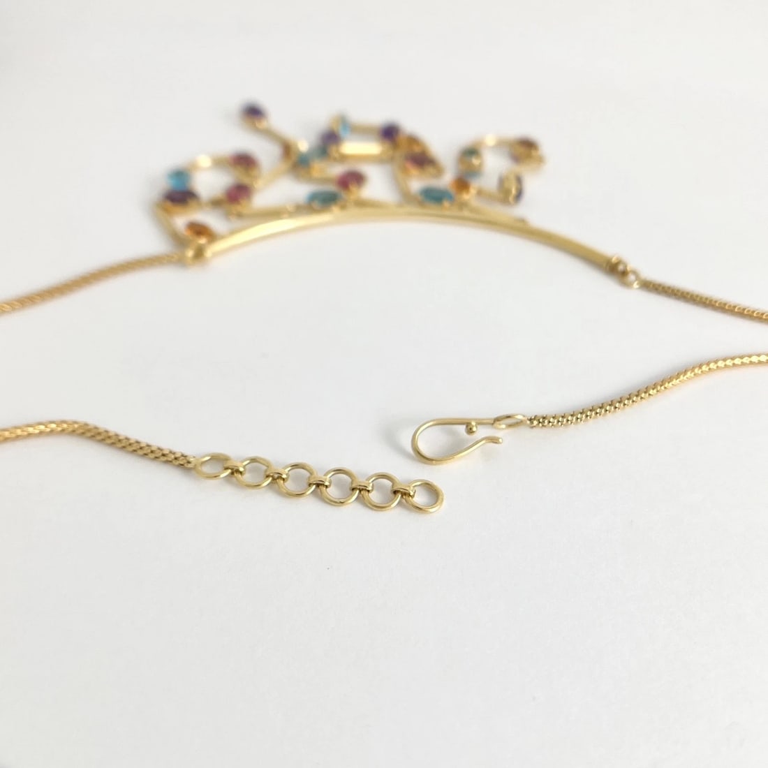 Multicolored Gemstone Dangle Fringe Chain Necklace 18K Yellow Gold 26.07 Grams - 6