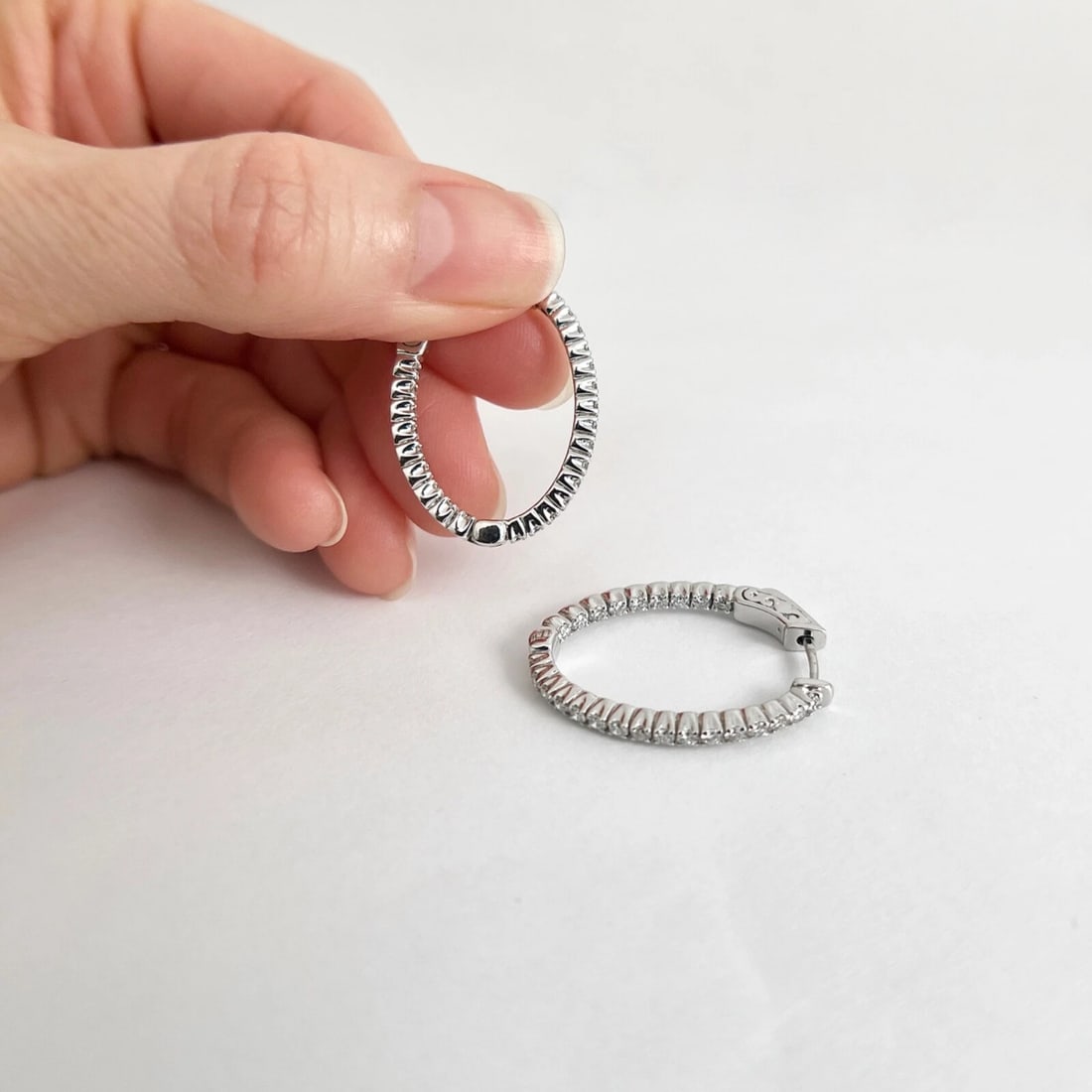 Inside-Out Oblong Diamond Hoop Earrings 14K White Gold, 1.1 Inch, 1.06 CTW - 5