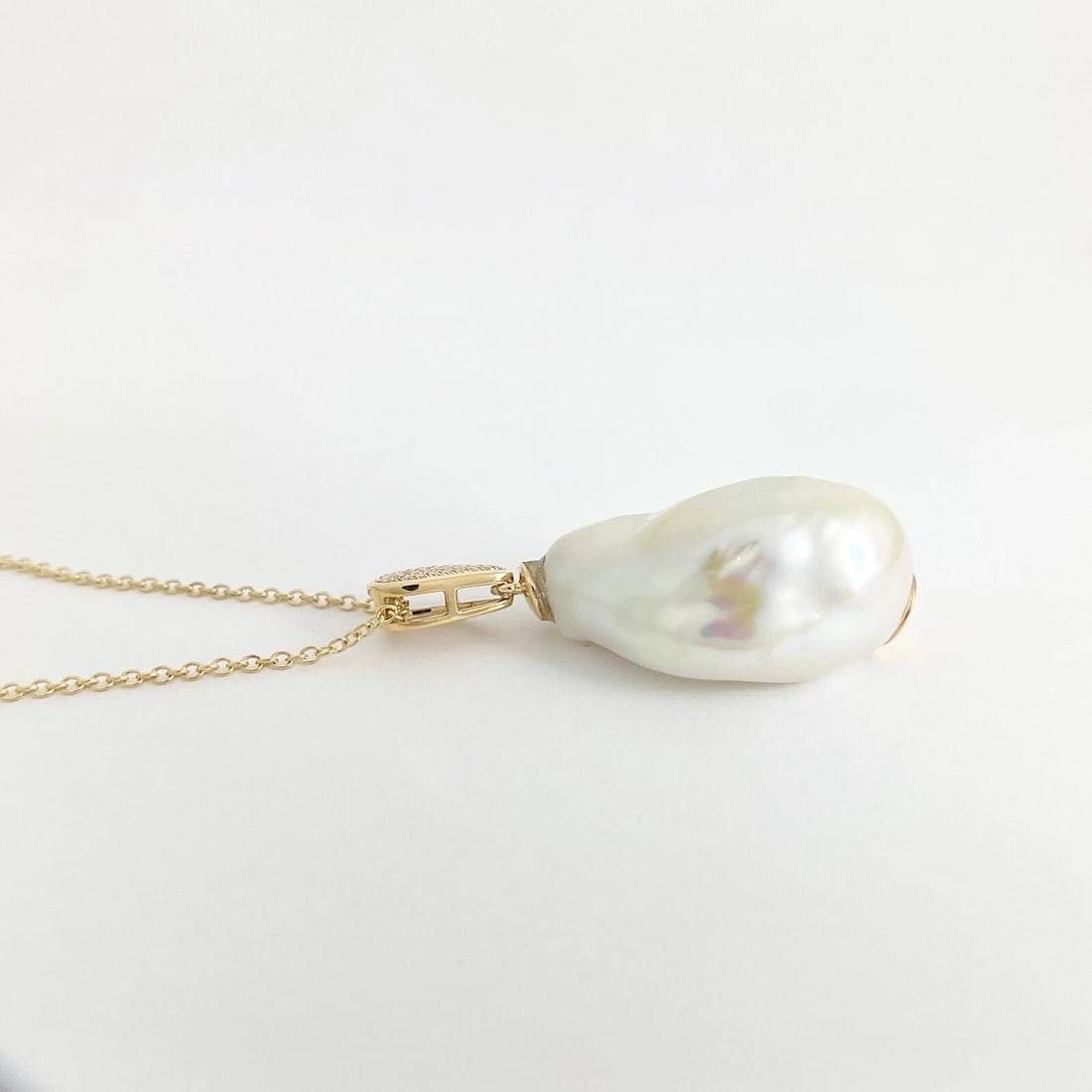 Baroque Pearl Pave Diamond Pendant Necklace 14K Yellow Gold .12 CTW - 5