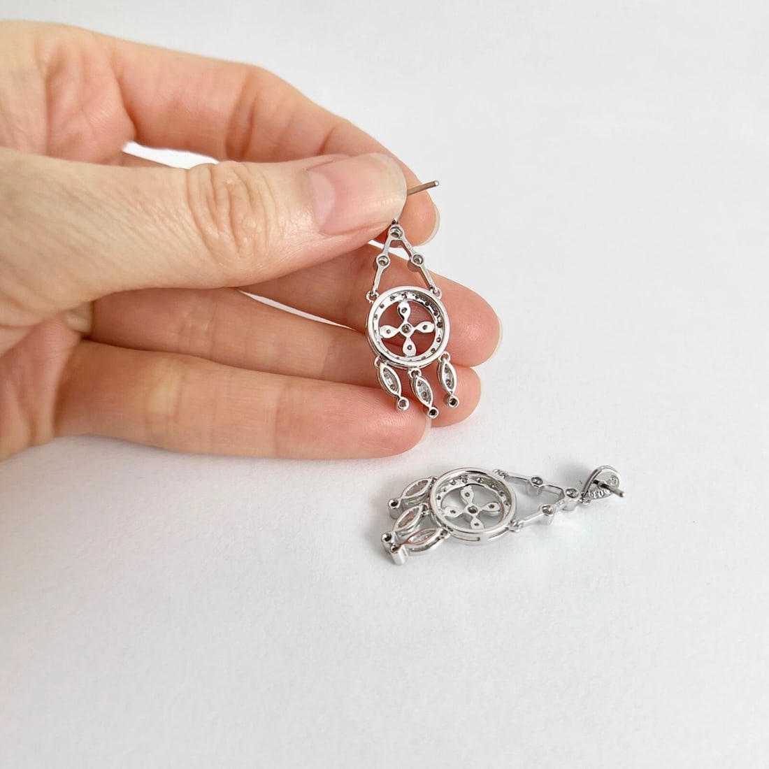 Diamond Dream Catcher Circle Fringe Dangle Drop Earrings 18K White Gold, .82 CTW - 6