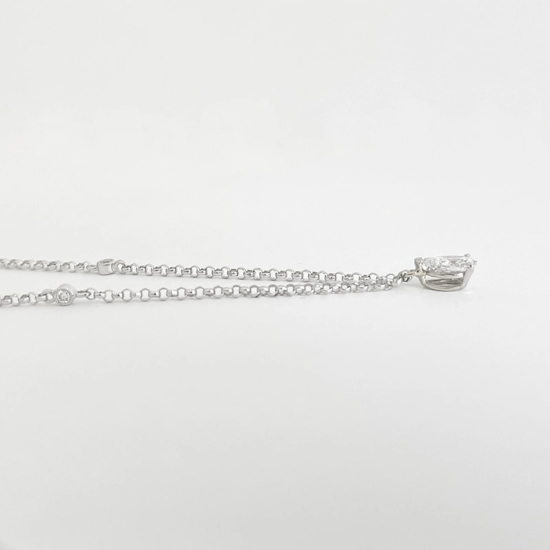 Pear Diamond Solitaire Station Pendant Necklace 14K White Gold, .63 CTW - 5