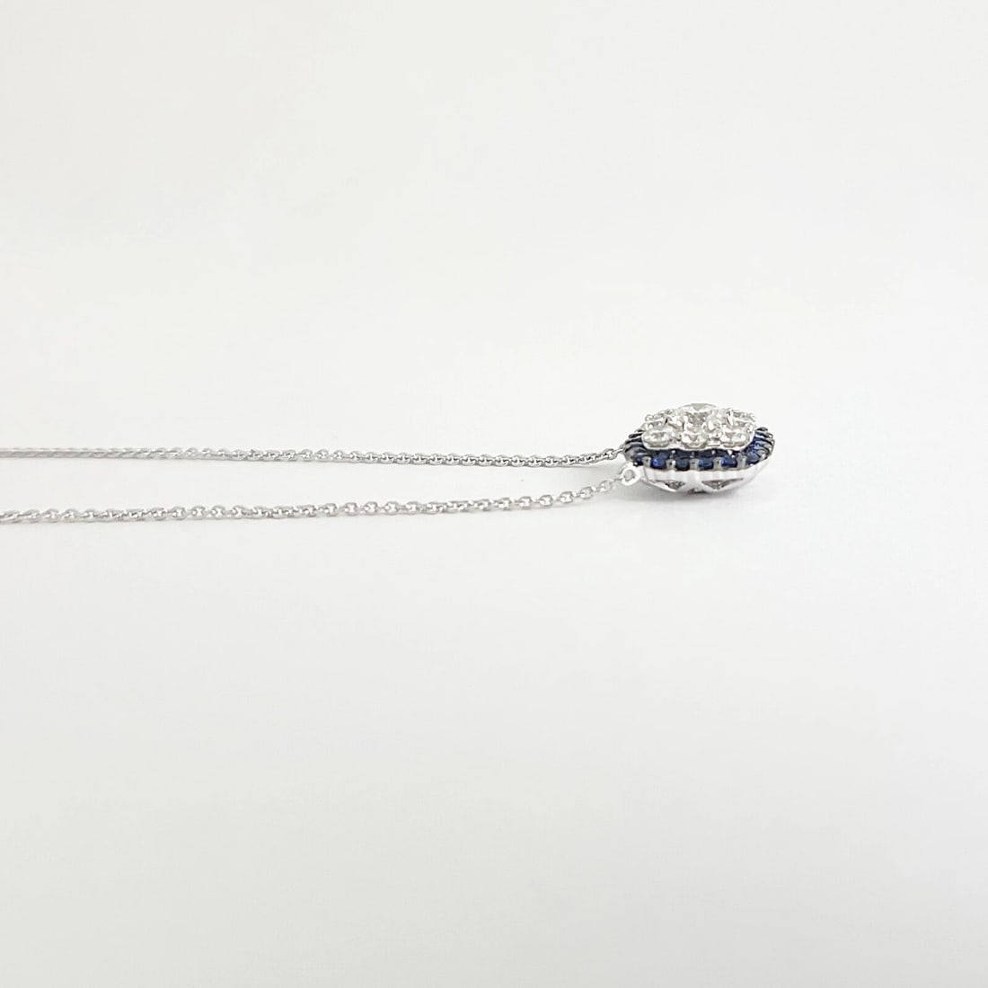 Cluster Diamond Sapphire Cushion Halo Pendant Necklace 14K White Gold, .87 CTW - 5