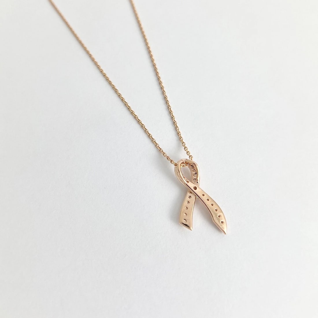 Diamond Breast Cancer Awareness Ribbon Pendant Necklace 14K Rose Gold, .35 CTW - 6