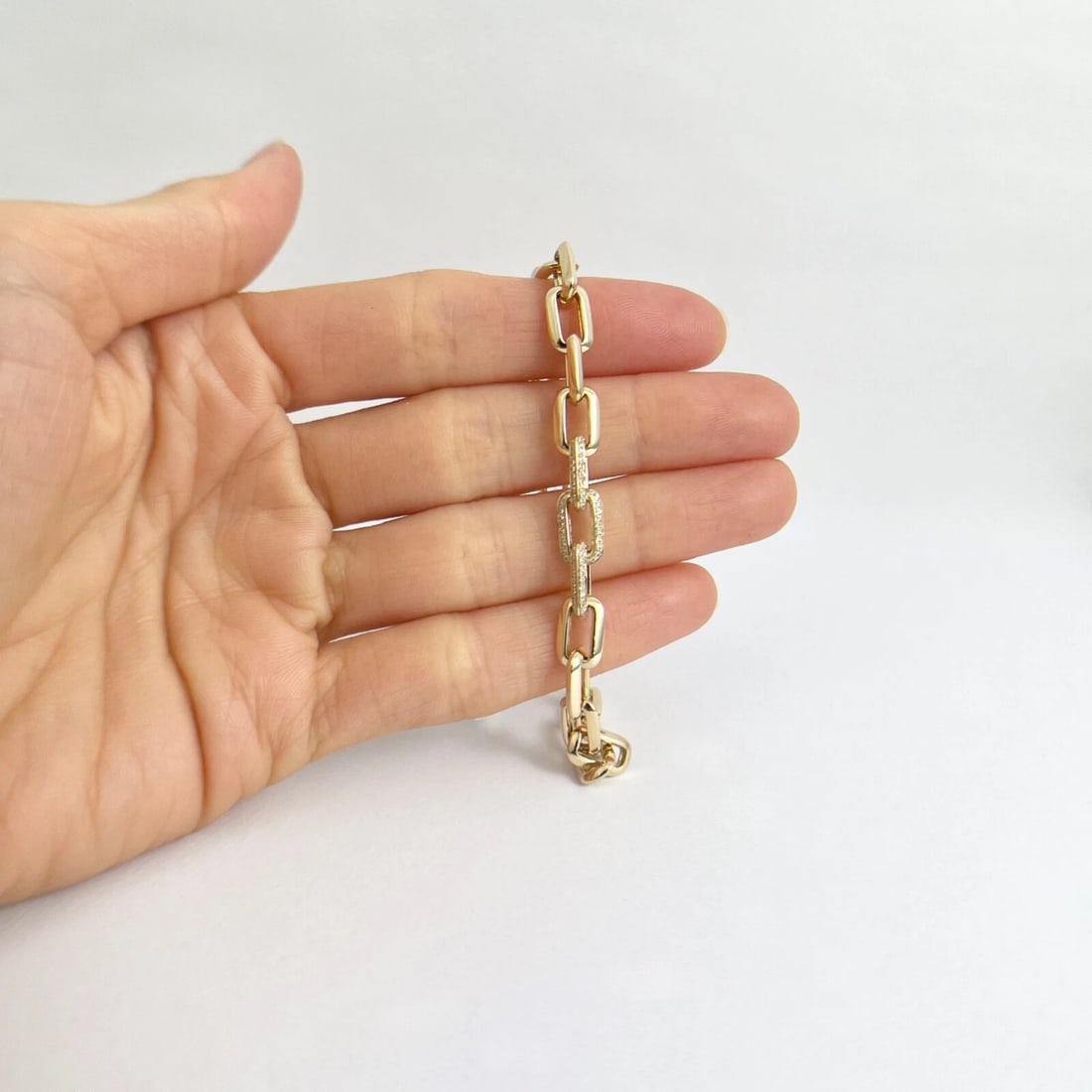 Pave Diamond Paperclip Chain Link Bracelet 14K Yellow Gold, .45 CTW - 2