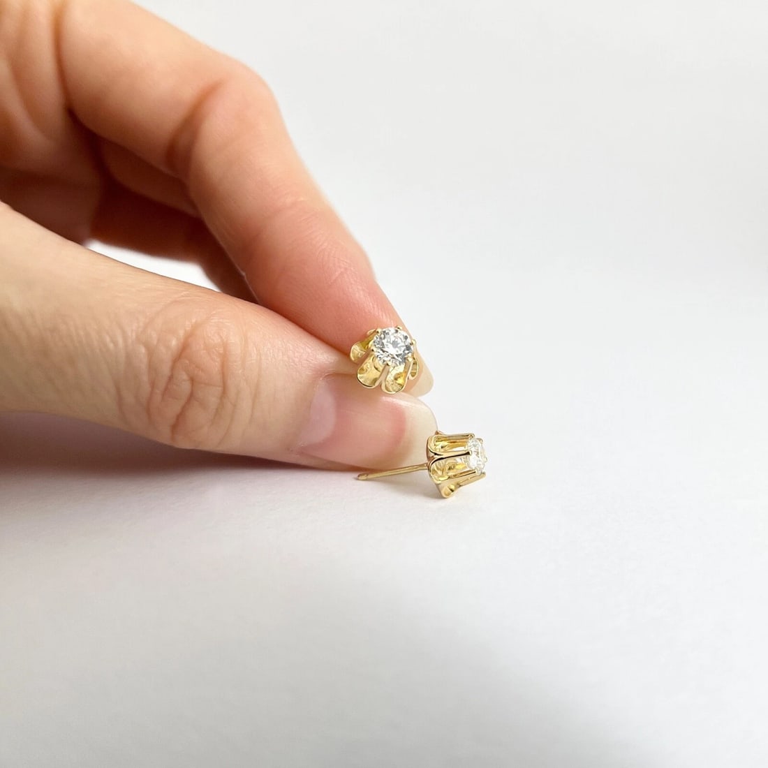 Round Diamond Buttercup Stud Earrings 14K Yellow Gold, .70 CTW - 2